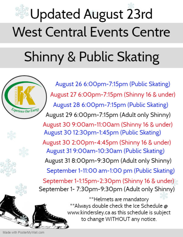 Updates to the Shinny and Public Skating Schedule Town of Kindersley