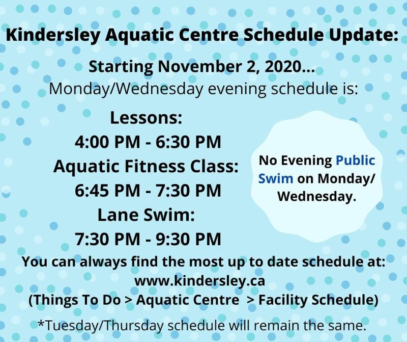 Kindersley Aquatic Centre Schedule Update November 2, 2020 Town of