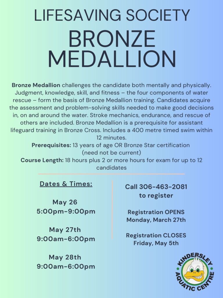 Lifesaving Society Bronze Medallion Course May 2628, 2023 Town